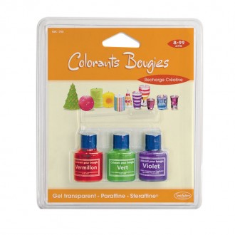 Blister de 3 Colorants pour bougies Violet, Vert et Vermillon