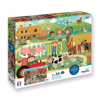 Puzzle 2 x 24 pièces - Ferme et Ville