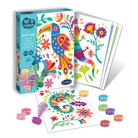 SentoSphère - RECHARGE SABLIMAGE - PETITES FILLES - 884R - Kit Loisir  Créatif - 4 planches à colorier avec du sable - A partir de 4 ans -  Fabriqué en