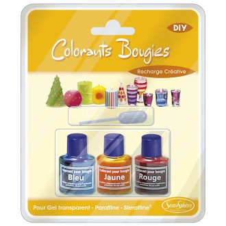 Blister de 3 Colorants pour bougies Bleu, Jaune et Rouge